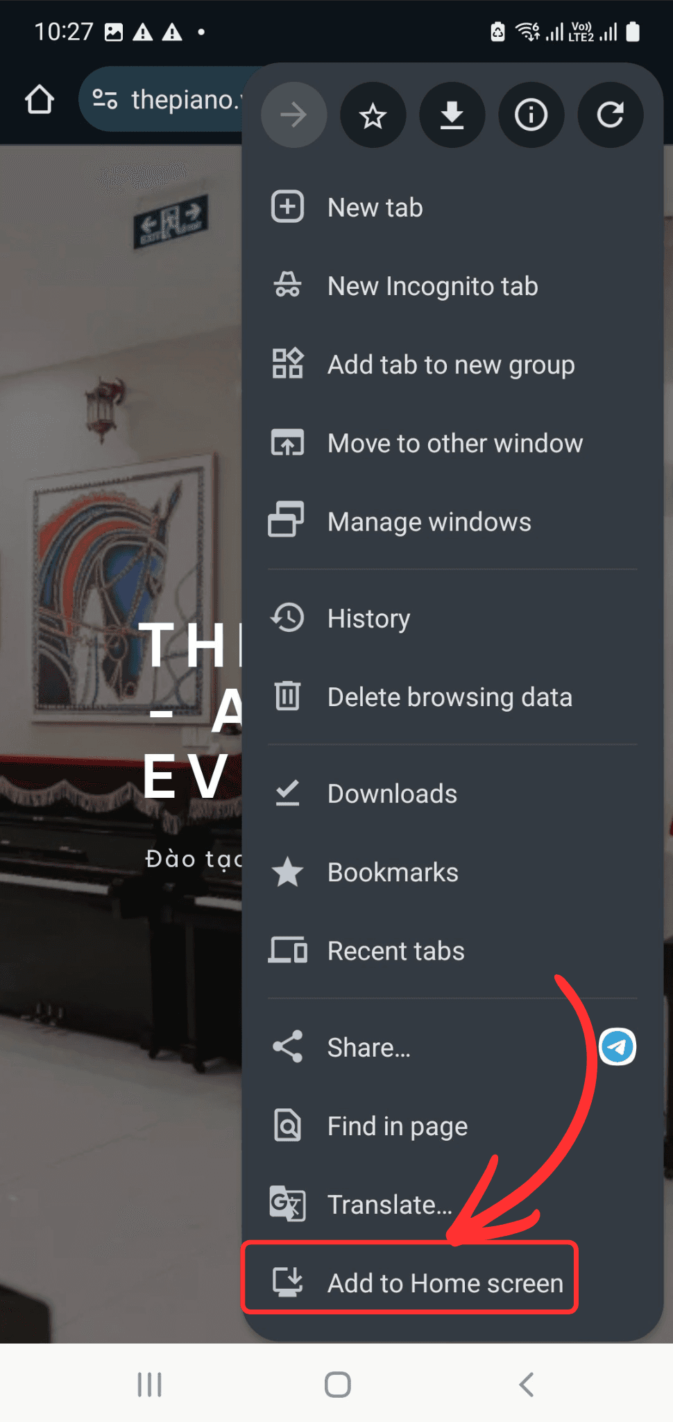 Hướng dẫn cài app trên Chrome/Android (bước 2)